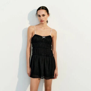 ZARA LITTLE BOW BLACK TEXTURED DRESS